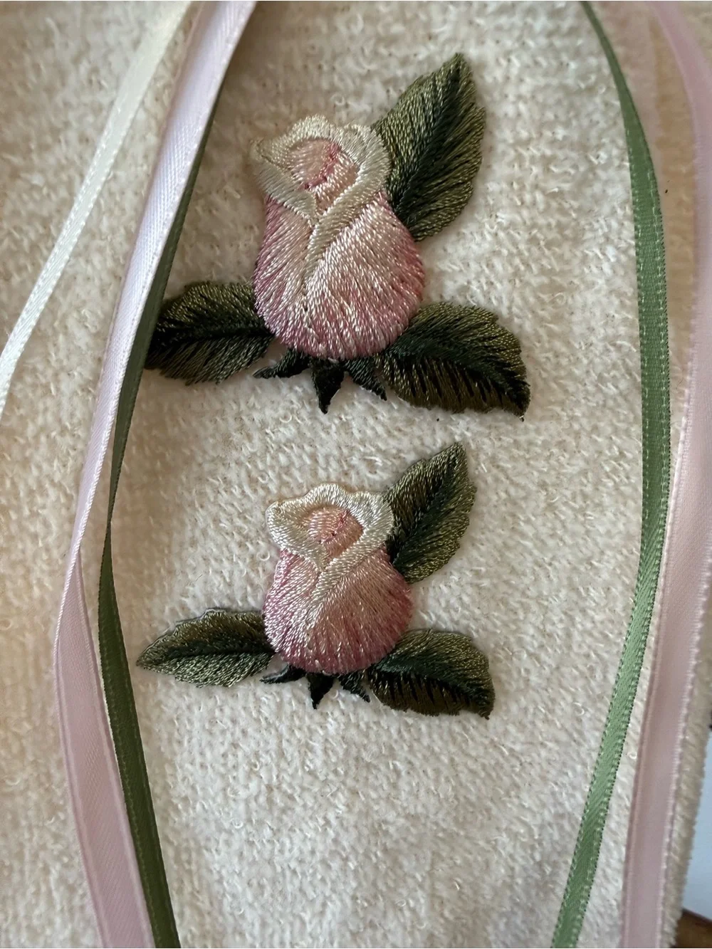 Hand Crafted Cream and Pink Floral Hand Towel & Spare Toilet Paper Holder